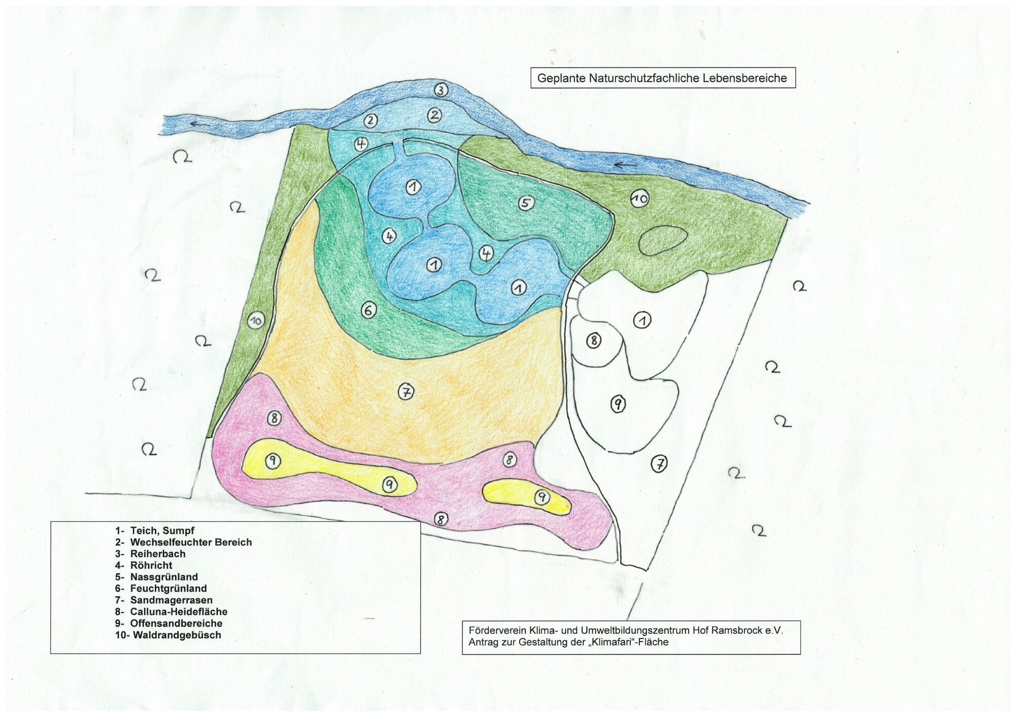 Skizze auf der die verschiedenen Lebensräume der Klimafari aufgezeichnet sind